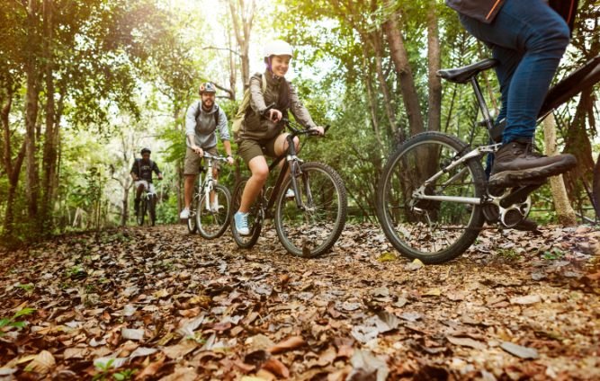 group-friends-ride-mountain-bike-forest-together[1]